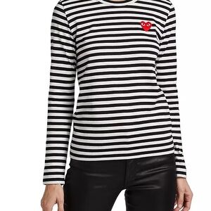 Comme Des Garçon Striped Black and White Top with Heart Detail